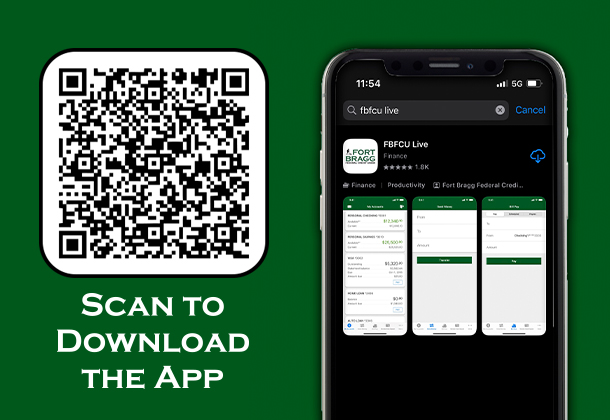 cell phone screen displaying FBFCU app