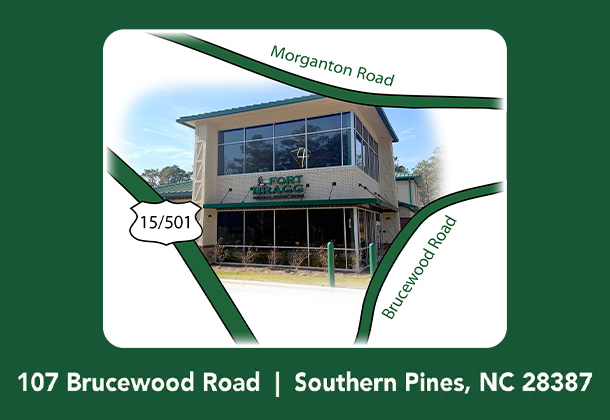 Southern Pines Branch Map with address of 107 Brucewood Road, Southern Pines, NC 28387