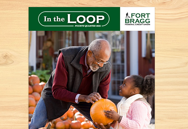 In the Loop Fort Bragg Newsletter Cover with image of child holding pumpkin with grandparent